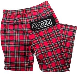 Red Plaid/Tartan Custom Punk Patched Pants Disney x Forever 21 Medium